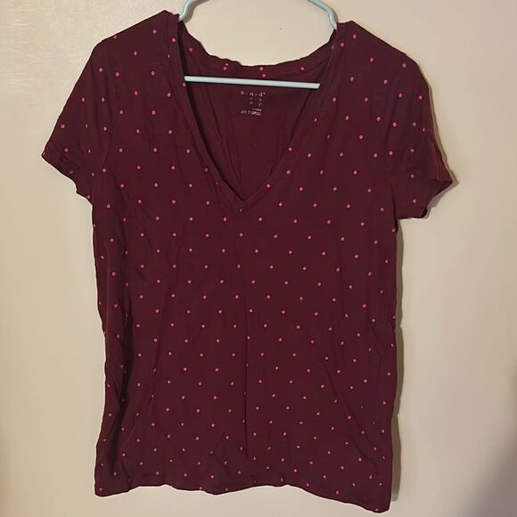 A New Day Berry Colored Polka Dot Short Sleeve Tee L - Picture 1 of 5
